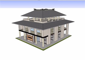 三层旅游景区观景楼建筑SU(草图大师)模型