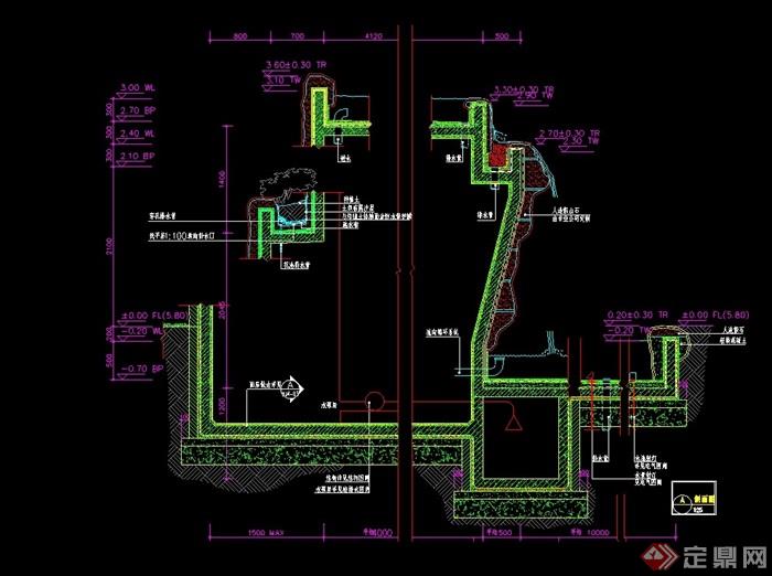 瀑布設計cad剖面圖