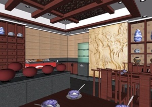 中式风格餐饮空间室内SU(草图大师)模型