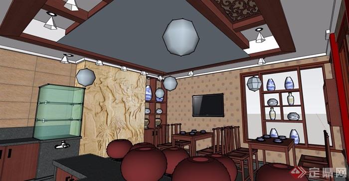中式风格餐饮空间室内su模型