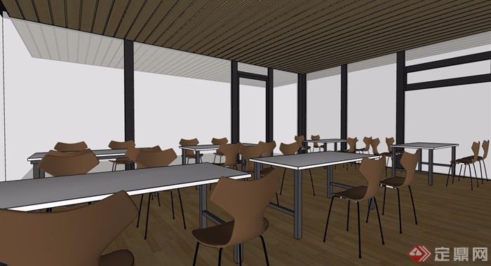 现代湖边餐厅空间设计su模型