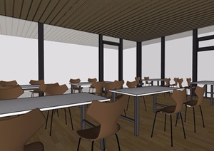 现代湖边餐厅空间设计SU(草图大师)模型