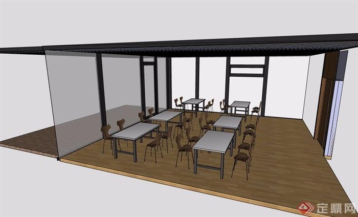 现代湖边餐厅空间设计su模型
