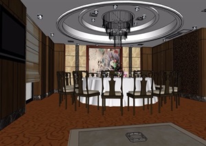 中式餐厅包厢设计SU(草图大师)模型