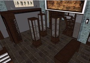 现代中式古典商业茶馆室内设计SU(草图大师)模型