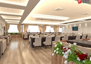 餐厅详细室内空间设计SU(草图大师)模型带效果图餐厅