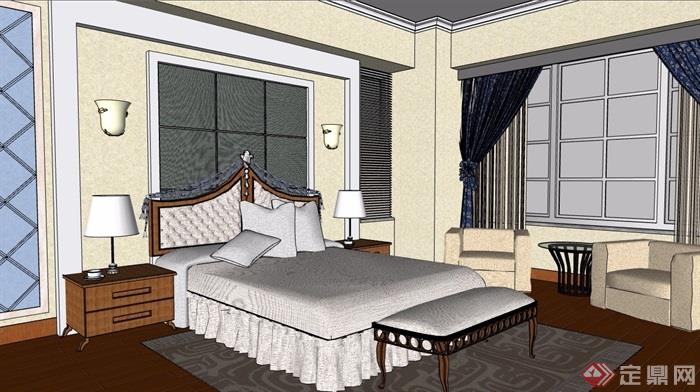 欧式风格详细的卧室设计su模型