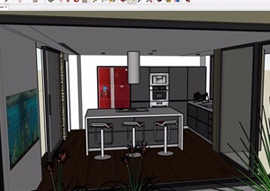 现代厨房餐厅室内SU(草图大师)模型
