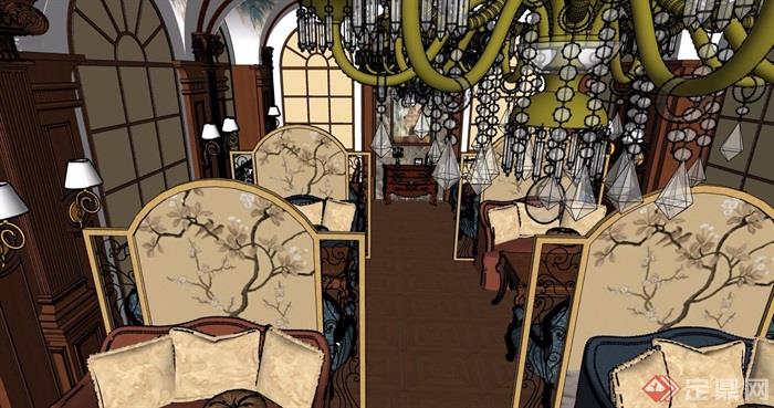 某欧式风格详细完整的餐厅室内su模型