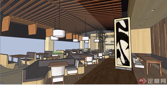 现代详细的餐饮空间室内设计su模型