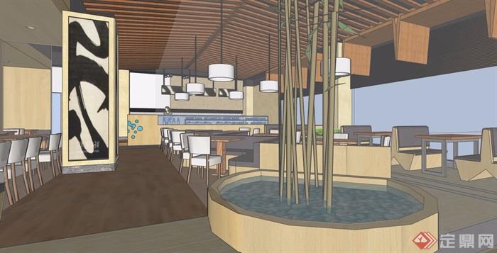 现代详细的餐饮空间室内设计su模型