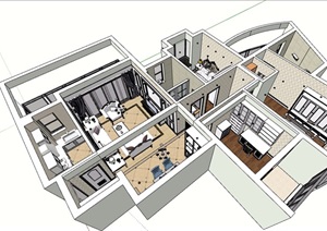 住宅详细室内装饰空间SU(草图大师)模型