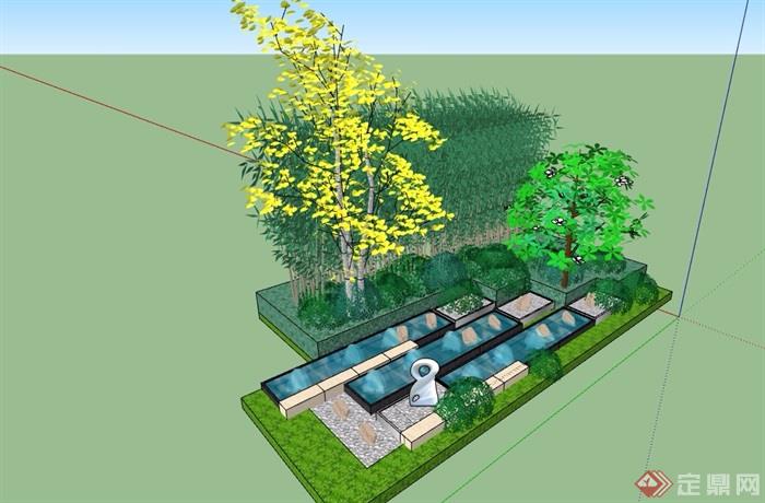 喷泉详细的水池种植池设计su模型
