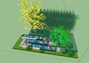 喷泉详细的水池种植池设计SU(草图大师)模型