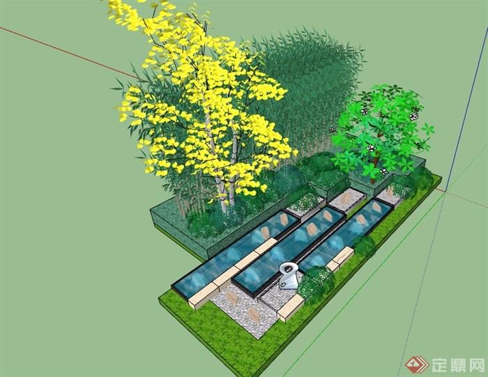 喷泉详细的水池种植池设计su模型