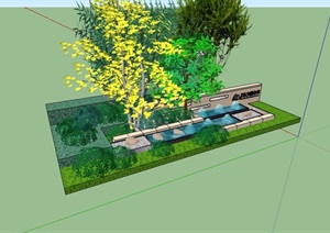 现代详细的水池景墙及种植池设计SU(草图大师)模型