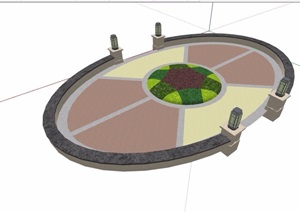花池、坐凳及地面铺装设计SU(草图大师)模型
