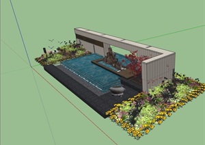 假山水池景墙设计SU(草图大师)模型