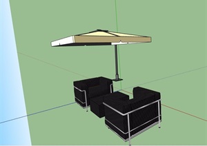 详细的现代伞桌椅素材设计SU(草图大师)模型