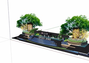 详细的水池、种植池及景墙设计SU(草图大师)模型