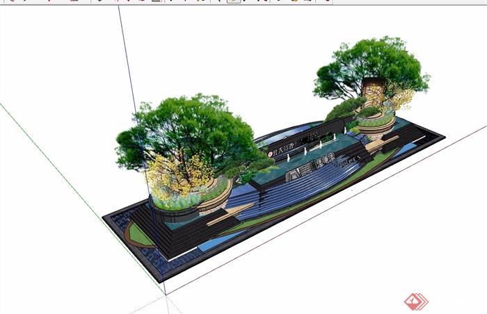 详细的水池、种植池及景墙设计su模型