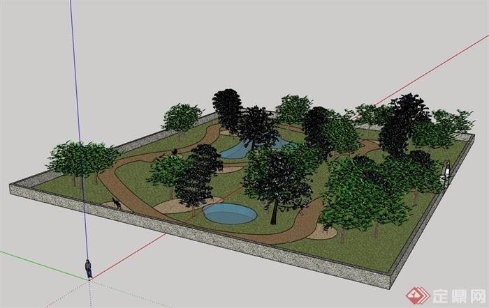 现代简单小游园景观设计su模型