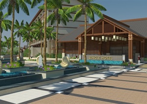 东南亚建筑风格+度假式酒店园林景观sketchup整体模型