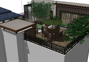 私家庭院+ 屋顶花园绿化景观sketchup模型