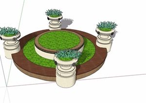 圆形树池及花钵素材设计SU(草图大师)模型