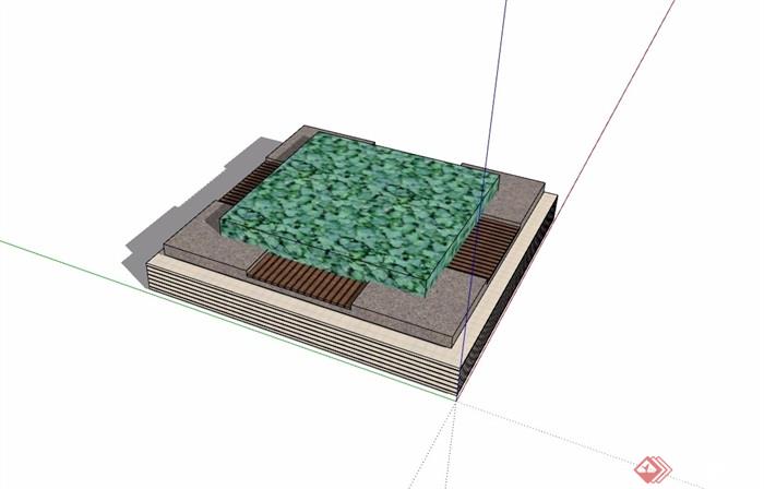 正方形详细树池su模型