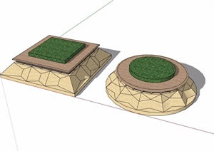 两个不同详细的树池设计SU(草图大师)模型