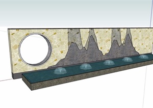 现代风格详细的水池景墙素材SU(草图大师)模型