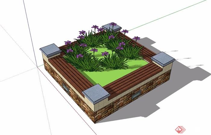方形种植池及坐凳素材设计su模型