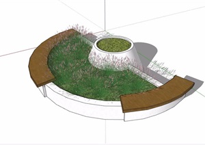 现代风格种植花池及树池坐凳素材设计SU(草图大师)模型