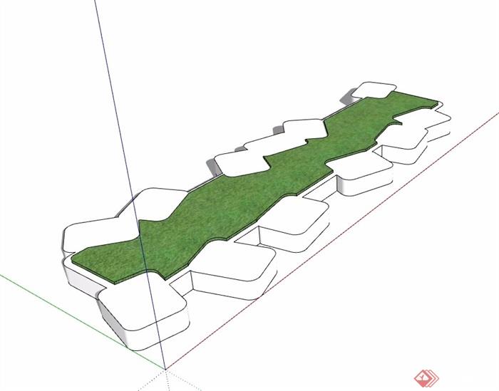 现代详细的种植树池su模型