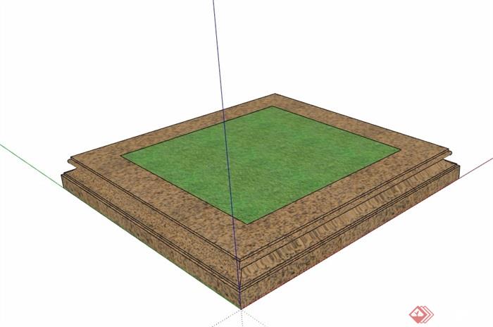 园林景观详细的方形树池su模型