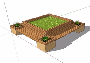 现代详细完整的树池及坐凳SU(草图大师)模型