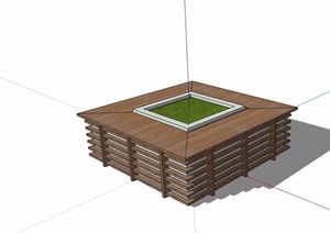 详细的独特树池及坐凳SU(草图大师)模型