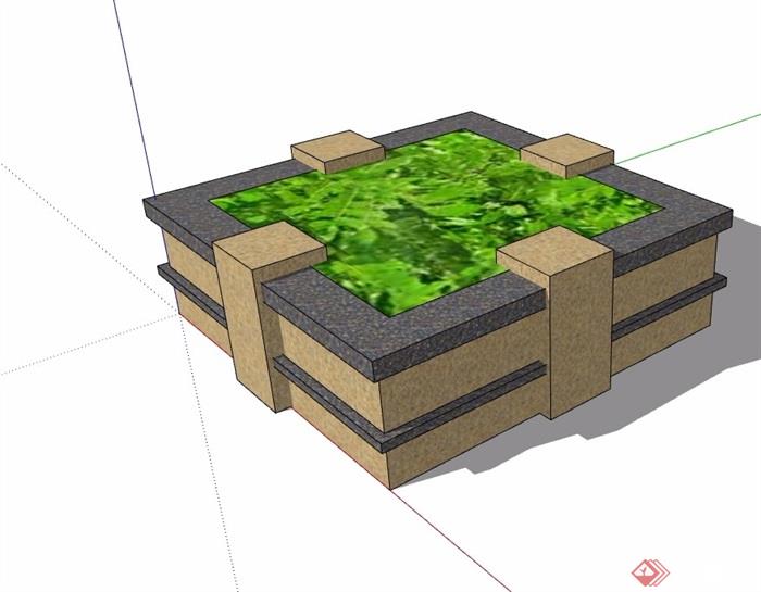 现代完整的树池素材设计su模型