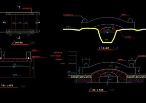 现代详细小桥cad平立剖面图