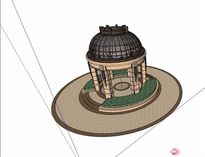 新古典圆形景观亭素材设计su模型