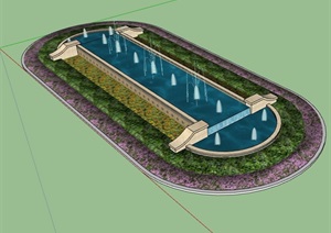 欧式喷泉水池及花池设计SU(草图大师)模型