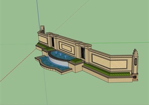 水池经典的景墙SU(草图大师)模型