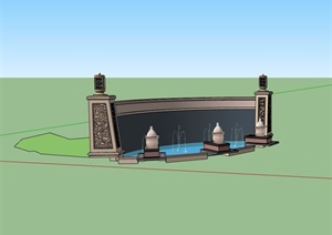 喷泉水池景墙SU(草图大师)模型