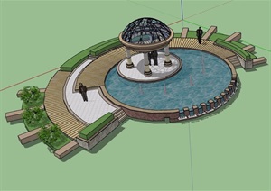 欧式风格亭子及水池设计SU(草图大师)模型