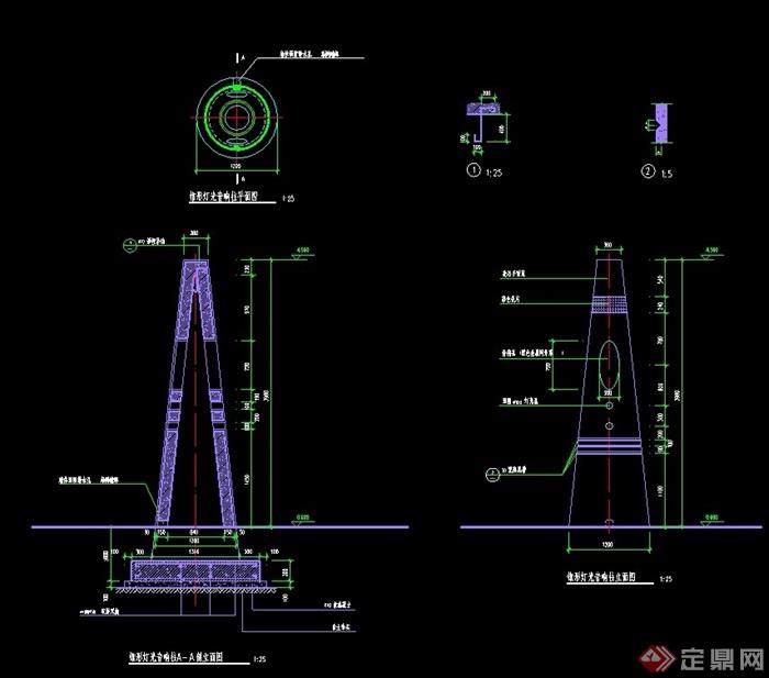 详细的园林景观灯柱设计cad施工图
