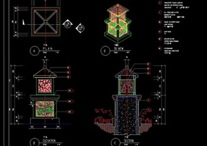 中式园林景观路灯柱设计cad施工图