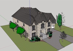 美式两层住宅别墅设计SU(草图大师)模型