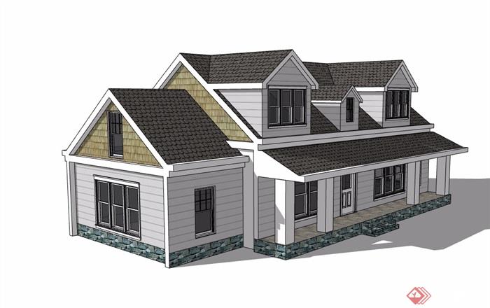 美式两层民居住宅楼设计su模型