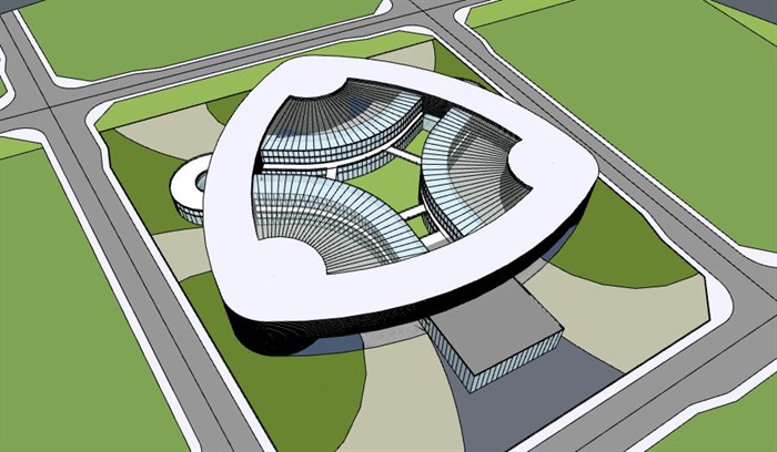 圆三角创意曲线弧形式科技园产业园区办公商务会议中心综合楼(1)